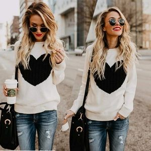 Cream/black - Shermie - Pullover Sweater - Heart